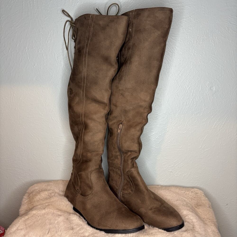 Francesca's, Tan‎ Over the Knee Boots with Faux Suede and Chunky Heel. Size 8.5